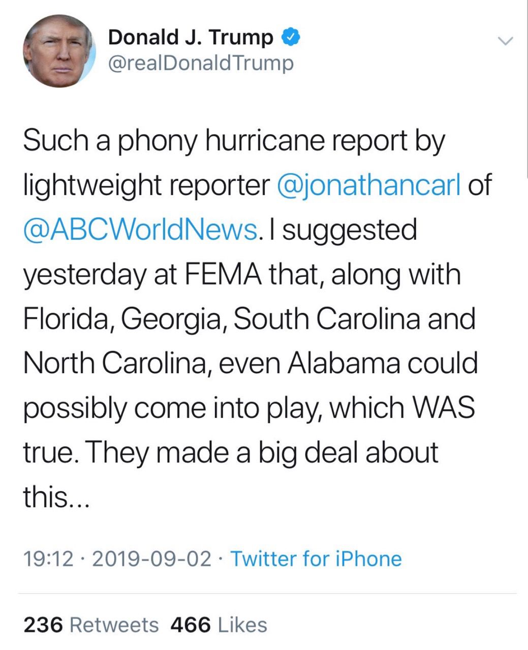 Trump tweet on Jonathan Carl